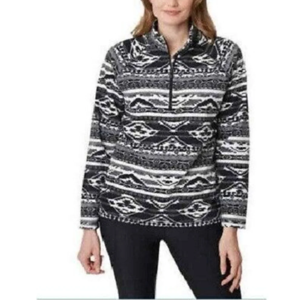 EDDIE BAUER Fleece Pullover‎ Aztec Print Quarter Zip Cozy Comfy  Black Gray XXL